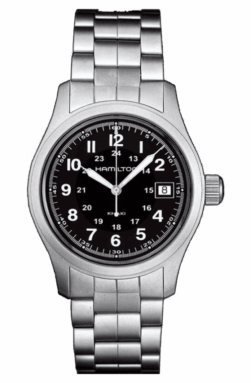 Hamilton Quartz Steel Quadrante Nero H68411133 Khaki Orologio Field