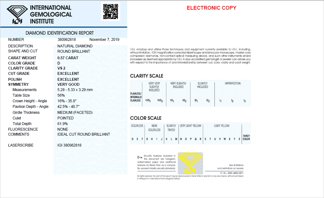 Taglio Brillante Diamanti Diamante Certificato 380982818 Igi
